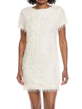 NWT!! Gracia Tinsel Fringe Ivory Mini Dress, MEDIUM